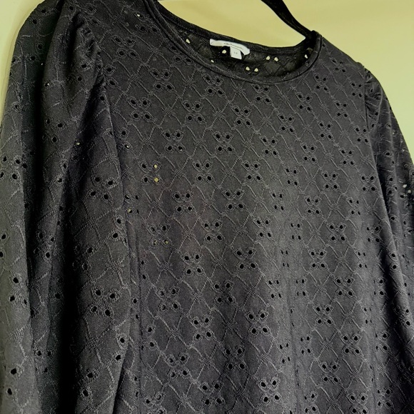 Black Eyelet Blouse – Feminine Cottagecore Top 3/4 Bishop Sleeves, Size Small - Picture 3 of 6